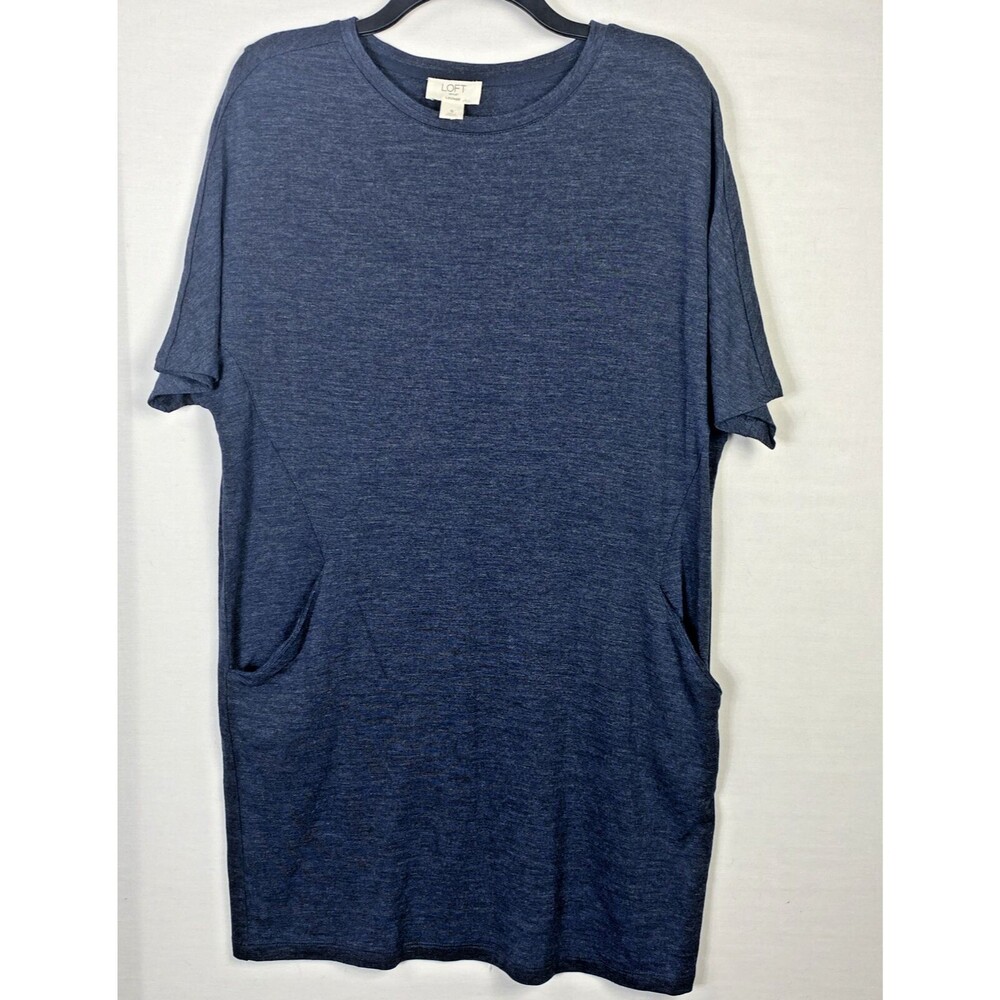 Loft Outlet Lounge Women’s Shift Dress Size Medium Blue Pockets Crew Neck